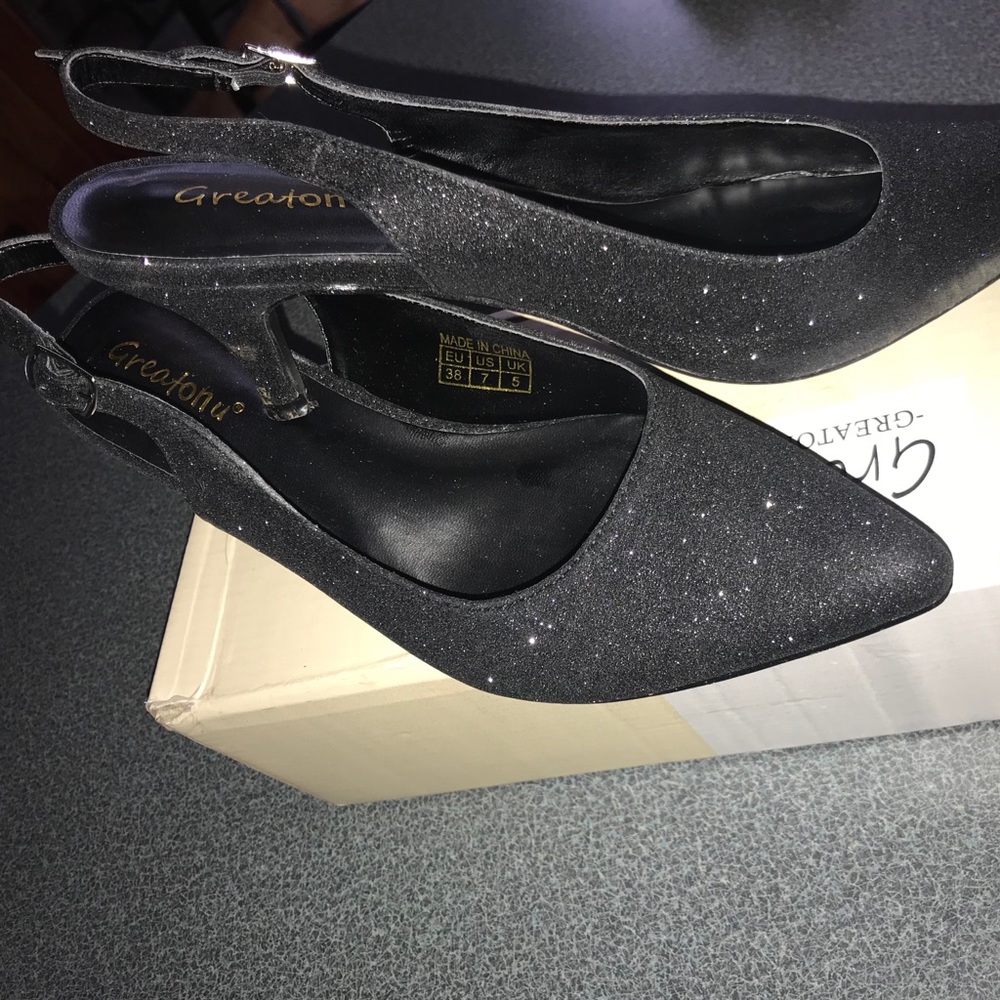 Black Sparkly Kitty Heel Shoes